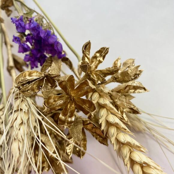 Purple and Gold mixed dried flower arrangement bouquet - Picture 2 of 9